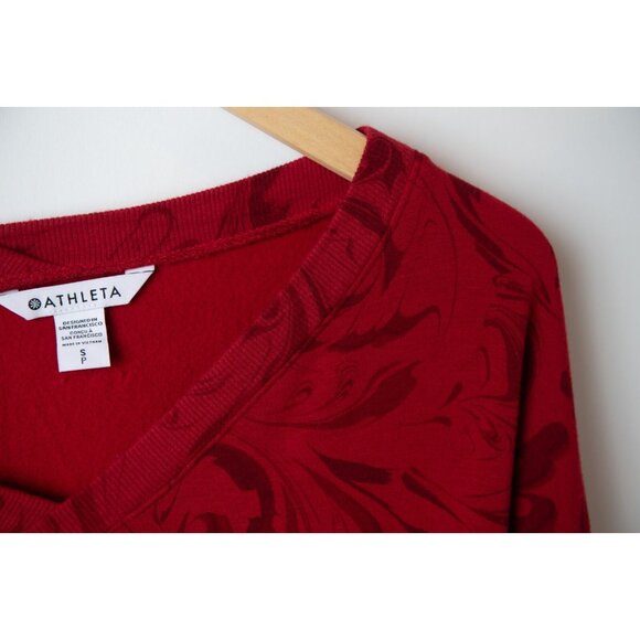 Athleta Women's Size S Coaster Luxe V-Neck Sweatshirt Agate Paisley Red - Picture 4 of 10
